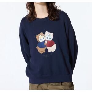 Mofusand x Uniqlo Collab Teddy Meow Printed Embroidered Sweatshirt in Navy XL
